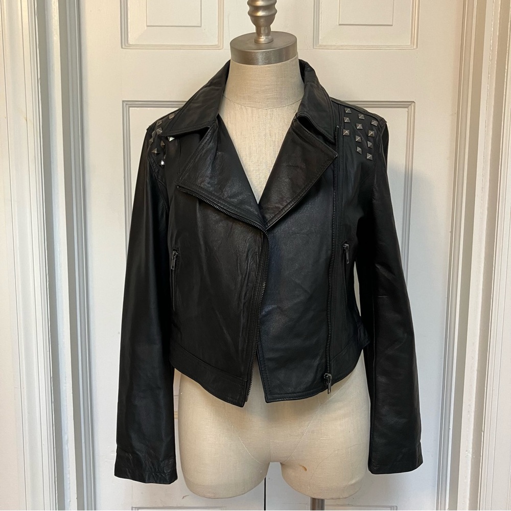 Real Napa Leather Studded Biker Jacket S Small